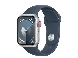 Смарт-годинник Apple Watch Series 9 GPS + Cellular 41mm Silver Alu. Case w. Storm Blue S.Band - S/M (MRHV3) - мініатюра 1