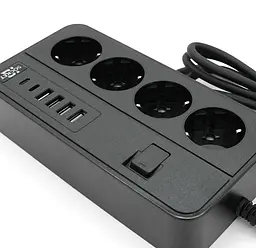 Мережевий фільтр-подовжувач Voltronic G-13, 3000 Вт, 4 розетки + 4 USB 3,2 А + 2 Type-C, 2 м, чорний - мініатюра 3
