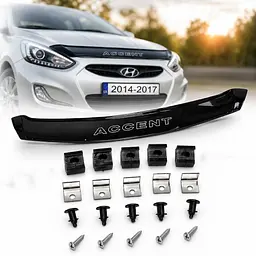 Дефлектор капоту мухобійка для Hyundai Accent Solaris 2014-2017 (Коротка) Voron Glass - мініатюра 8