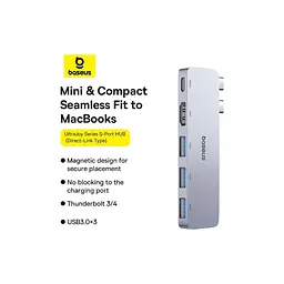 Концентратор Baseus USB-C 5-in-1 3xUSB 3.0 + 1xUSB-C 40Gbps + 1xHDMI 4K30Hz gray (B00052801811-04) - мініатюра 8