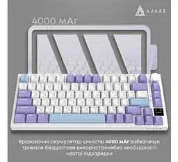 Бездротова механічна ігрова клавіатура Ajazz AK-820WP PRO White-Purple RGB Flying Fish Switch Hot-Swap 2.4G/Bluetooth/USB - мініатюра 13