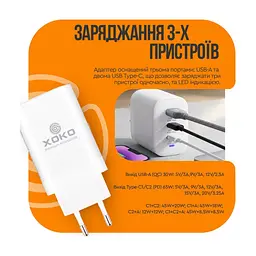 Зарядное устройство для XoKo 2xUSB-C PD65W + 1xUSB QC3.0 GaN white (XK-QC-630) - миниатюра 7