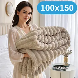М'який двосторонній плюшевий хутряний плед Solve бежевий 100 x 150 см (KT9001013) - мініатюра 2