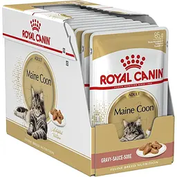 Набір вологого корму для дорослих кішок породи мейн-кун Royal Canin Maine Coon Adult шматочки в соусі 1.02 кг (12 шт. х 85 г)