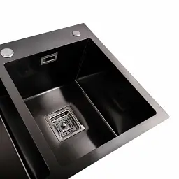 Кухонна мийка Platinum Handmade HDB з нержавіючої сталі 1.0 мм квадратний сифон 78x43x22 см чорна - мініатюра 4