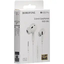 Дротові навушники Borofone 3.5 mm BM30 Pro вакуумні з мікрофоном 1.2 m White - мініатюра 2