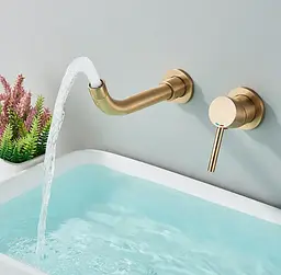 Змішувач для умивальника Rea Lungo Long brushed gold + BOX прихованого монтажу REA-B4109, Золотий - мініатюра 5
