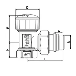 Кран радіаторний термостатичний Roho R5150-050 - 1/2" (М30x1,5) кутовий RO0122 - мініатюра 2