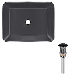Комплект Qtap Tern: Раковина накладна прямокутна 480х370х135 мм Matt Black + Донний клапан PU03 (QT172074MBMBN47300)
