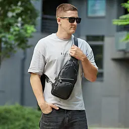 Чоловіча шкіряна сумка-слінг 17х32х7 для роботи та офісу TIDING BAG MK-96303 чорна 18 см - мініатюра 5