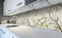 Кухонний фартух Гілочки з листям Верби ПВХ для декору 60х300 см рослини Бежевий Happy Pocket Z182408 - мініатюра 5