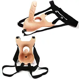 Анальний фалоімітатор на ремені Lovetoy Vibrating з вібрацією Бежевий 13 см - мініатюра 4