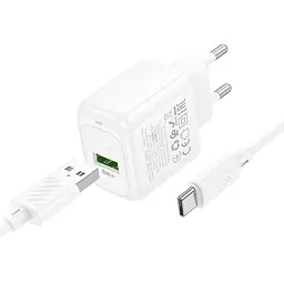 Мережевий зарядний пристрій з кабелем HOCO CS52A Surplus single-port QC3.0 charger set(Type-C) Білий - мініатюра 3