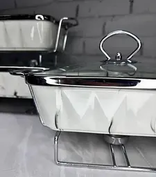 Набір з 3-х мармітів керамічних прямокутних Kitchen з кришками із скла Біло Сріблястий - мініатюра 3
