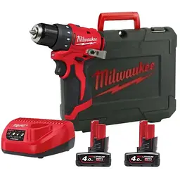 Дриль-шуруповерт акумуляторний безщітковий MILWAUKEE, M12 BLDDRC-402С, 40Нм (ЗУ, 2х4Аг, кейс)