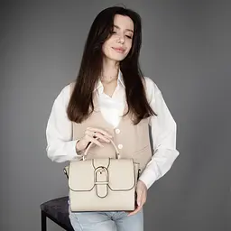Сумка жіноча шкіряна Virginia Conti 03959 бежева з ручкою - мініатюра 2