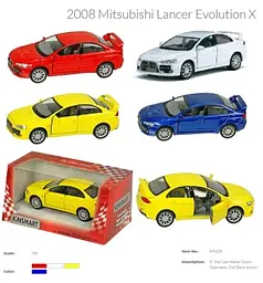 Металева інерційна легкова модель Mitsubishi Lancer Evolution X 5", відкриваються двері (В асортименті) - мініатюра 3