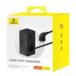 МЗП Baseus PowerCombo Tower PowerStrip 100W (2USB-A/2C/2Socket) (1.5m) (E00023609113-00) Cluster Black - мініатюра 5