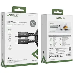 Кабель USB 2.0 Type-C M-M, 2 м, 100W C4-03, zinc alloy, Чорний, Acefast - мініатюра 4