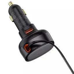 АЗП Baseus Enjoyment Pro PD60W+QC3.0 with retractable cable (1USB-A/1C) (C000578) Cluster Black - мініатюра 6