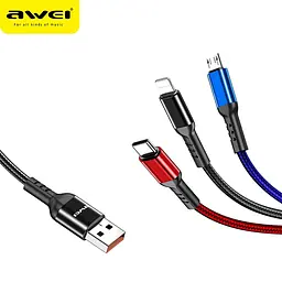 Шнур для заряджання телефону кабель lightning micro usb type c для заряджання Awei CL-971 - мініатюра 5