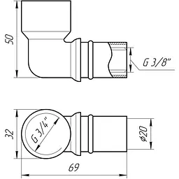 Кутник із внутрішньою різьбою прес APE AP 152 3/4″х20 000001732 - мініатюра 3