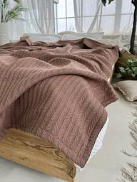 Покривало Zeintex Косичка бавовняне коричневе 140х200 см - мініатюра 4
