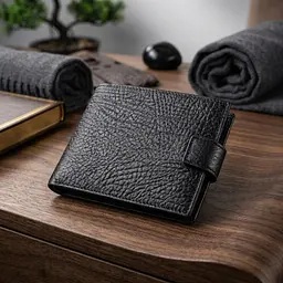 Класичний чоловічий гаманець з хлястиком із натуральної шкіри KARYA 21079 чорний - мініатюра 4