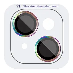 Захисне скло Metal Classic на камеру (у упак.) для Apple iPhone 15 (6.1) / 15 Plus (6.7) Бузковий / Rainbow