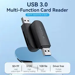 Зчитувач флеш-карт Vention USB 3.0 to SD+TF Black Dual Drive Letter (CLGB0) - мініатюра 7