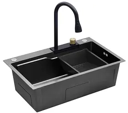 Кухонна мийка Kroner KRP Schwarze - SET7546HM PVD (3.0/0.7 мм) (CV032277) - мініатюра 6