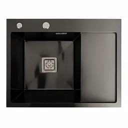 Кухонна мийка чорна Platinum PVD Handmade 65x50 L(квадратний сифон 3,0/1), Чорний