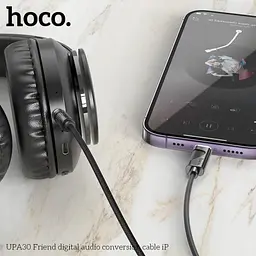 Аудіоадаптер Hoco UPA30 Friend digital audio conversion cable iP 1 м чорний - мініатюра 2