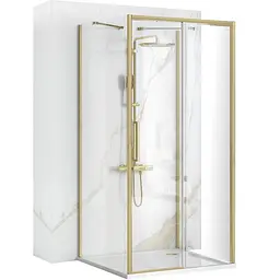 Душова кабіна Rea Rapid Slide 110x100 brushed gold пристінна REA-KPL-04712, Золотий, Універсальна, прозорий, золотий