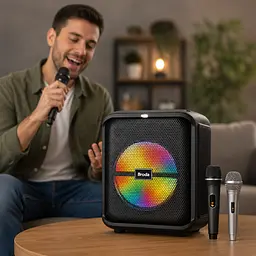 Колонка BTS-1740 Bluetooth / Акустика + 1 провідний, 1 бездротовий мікрофон / Колонка з LED-підсвічуванням - мініатюра 2