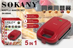 Мультипекар 5в1 вафельниця мультимейкер Sokany SK-08048 форми для великих вафель, пончиків, печива 650 Вт Червоний - мініатюра 8