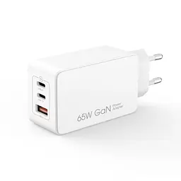 Мережевий зарядний пристрій XO CE13 (EU) 65W GaN tech fast charging (2USB-C 65W/1USB-A 22.5W) Білий - мініатюра 6