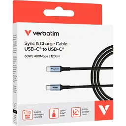Кабель для передачи данных Verbatim USB-C to USB-C 60W 1.2 m black (31845) - миниатюра 3