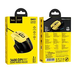Миша HOCO GM31 Overlord luminous gaming wired mouse Black Yellow - мініатюра 4