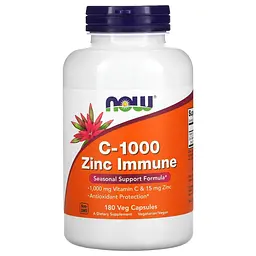 Вітамін С та цинк NOW Vitamin C-1000 & Zinc Immune, 180 вегакапсул для покращення  імунної системи