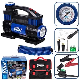 Автомобільний компресор Vitol 150psi 25Amp R15-R18 90л 2 циліндри шланг 1,0+5,0м клеми (K-70)