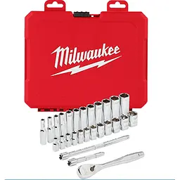 Набір торцевих головок, хромованих, 1/4'' MILWAUKEE, з трещоткою (28 шт.)