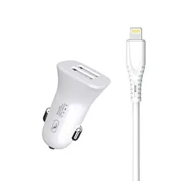 Автомобільний зарядний пристрій SkyDolphin SZ09L (2USB, 3.4A) White + кабель Lightning (AZP-000108) - мініатюра 2