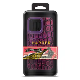 Кожаный чехол для Apple iPhone 15 Pro Max, Harder Kaiju Skin, фиолетовый, термополиуретан ТПУ + экокожа с эффектом текстуры монстра, панель, защита корпуса, противоударный, микрофибра, рамка вокруг камеры, защита всего корпуса, (ARM76848) - мініатюра 3