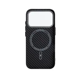 Карбоновый чехол для Apple iPhone 17 Pro, LikeCarbon2 MagCase, черный, тонкий защитный чехол-панель из поликарбоната с магнитами N52, MagSafe, противоударный, совместим с беспроводной зарядкой, приподнятые края для защиты камеры, ArmorStandart (ARM86258) - мініатюра 2
