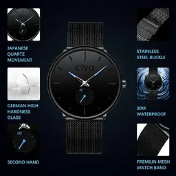 Чоловічий наручний годинник Civo Tower Black - мініатюра 7