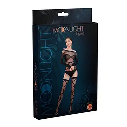 Комплект: боді та панчохи Moonlight Model 06 XS-L Black, довгі рукави, малюнок у вигляді ліфа, силуе - мініатюра 3