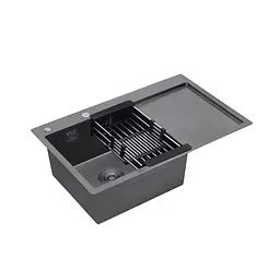 Кухонна мийка Kroner KRP Schwarze - 7849LHM PVD (3,0/1,0 мм) (CV025278) - мініатюра 5