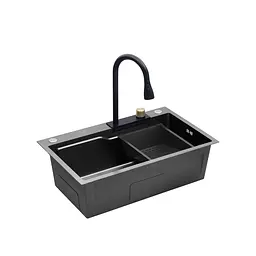 Кухонна мийка Kroner KRP Schwarze - SET7546HM PVD (3.0/0.7 мм) CV032277, Чорний - мініатюра 7