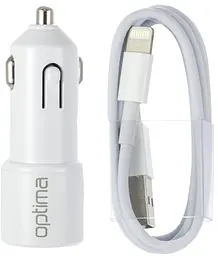 Автомобільний зарядний пристрій 2USB Optima (2.1A) + cable iPhone 5 White (45089) - мініатюра 2
